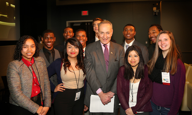 Senator Charles Schumer with student panel at U.S. Safe